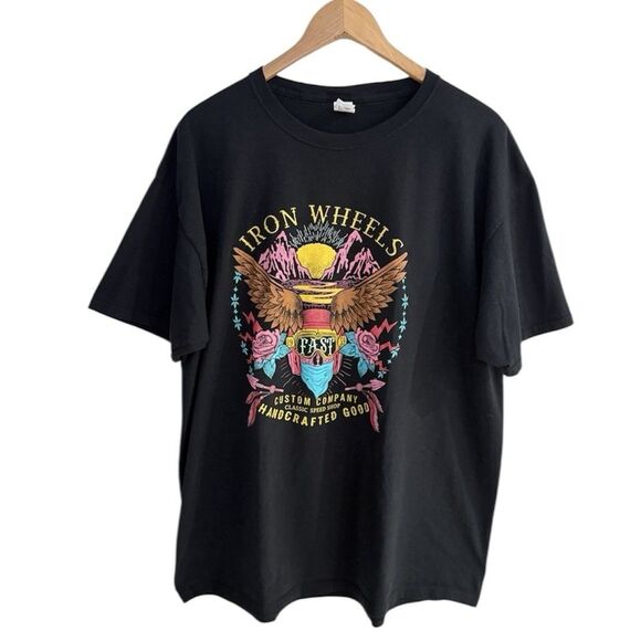 Fruit of the Loom Iron Wheels custom company graphic Black Tee Shirt Mens XL - Picture 1 of 6